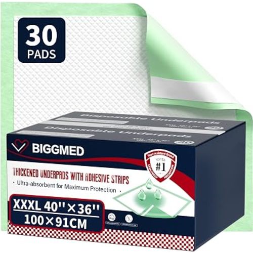 Large Bed Pads with Adhesive Strips 40'' X 36'' Disposable Underpads (30 Pads) Ultra-Absorbent & Leak-Proof Chucks Pads
