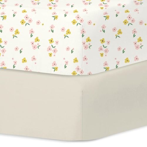 Little Grape Land Crib Sheets 2 Pack for Boys and Girls, Baby Neutral Crib Fitted Sheets for Standard Crib & Toddler Mattress, Super Soft Breathable Fitted Crib Sheet Set, Yellow Petal