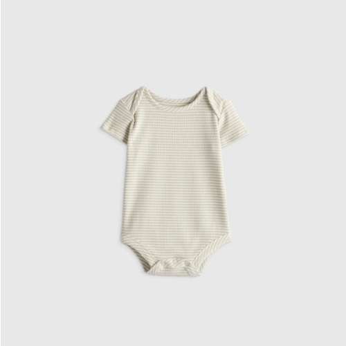 Softest Rib Short Sleeve Bodysuit  in Grey Stripe