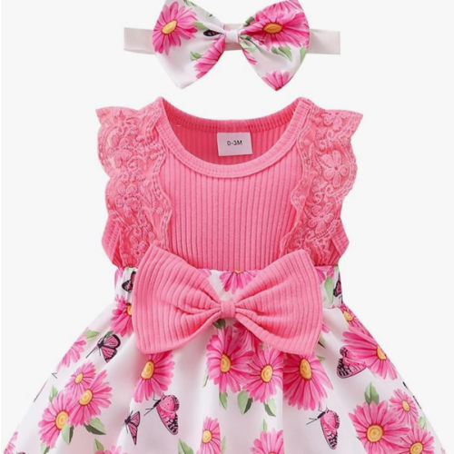Baby Girl Clothes Newborn Romper Dress Infant Lace Ruffle Sleeveless Summer Outfits with Headband 0-12 Months