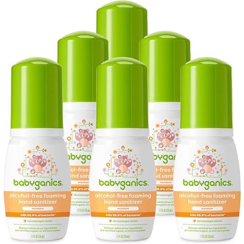 Babyganics Foaming Pump Hand Sanitizer, Alcohol Free, Travel Size, Mandarin, Kills 99.9% of Common Bacteria, Moisturizing, 1.69 Fl Oz (Pack of 6)