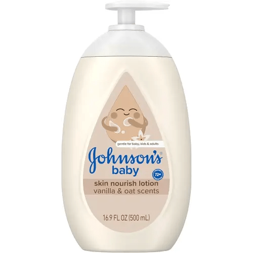 Johnson's Skin Nourishing Baby Lotion, Vanilla & Oat Scents, Hypoallergenic Baby Body Lotion for 72 Hour Hydration Until Baby's Next Bath Moisturizes & Protects from Dryness, 16.9 fl. oz