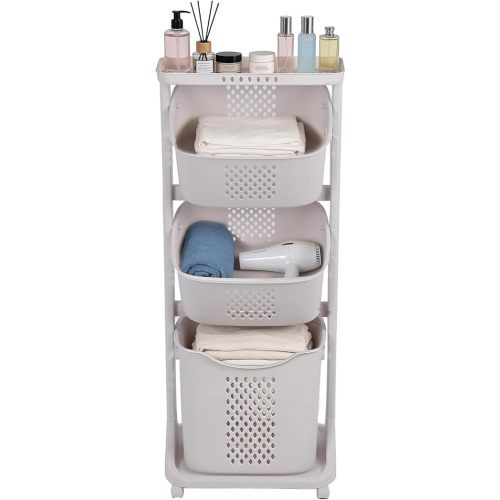 3-Tier Laundry Sorter Cart with Wheels, Large 75L Capacity Hamper Organizer, Rolling Storage with Removable Mesh Bins for Laundry Use in Home, Dorm, Apartment (17.3" x 13.1" x 42.6)