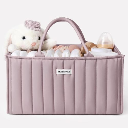 Blissful Diary Baby Diaper Caddy Organizer, Stylish Storage Basket for Newborn Essentials and Diaper Station, Gift for Baby Shower and Registry Must-Have, Mauve Pink
