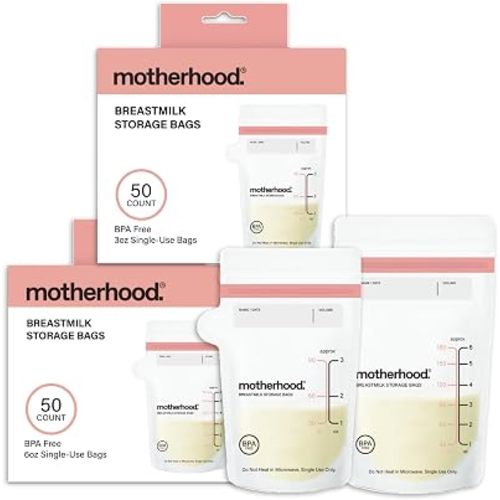 Motherhood Maternity Breastmilk Storage Bags Variety Pack – 3 oz & 6 oz Breast Milk Freezer Bags, 100 Total Count (50 Each), Leak Proof, Pre-Sterilized & BPA Free