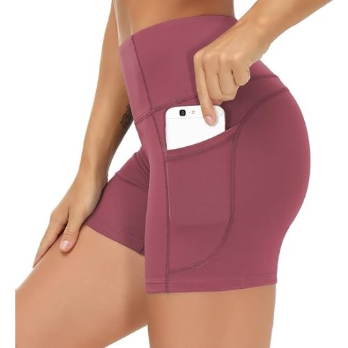 THE GYM PEOPLE Women's High Waist Workout Shorts Breathable Dolphin Split Elastic Lounge Yoga Shorts