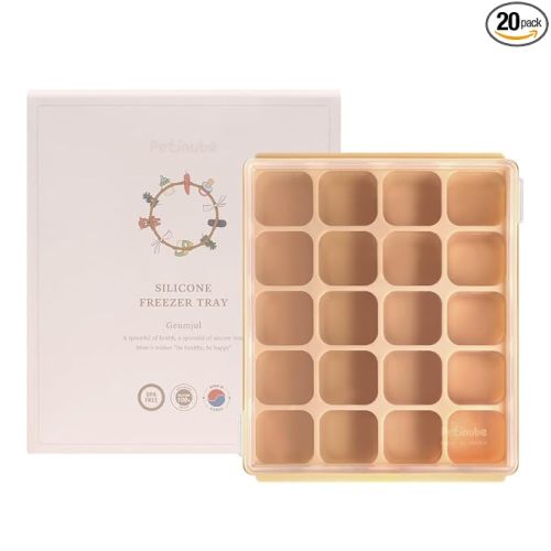 Baby Food Storage Silicone Cubes with Clip-On Lid Freezer Tray Baby Food Soups Purees Ice Easy and Safe Design Made in Korea (20 Sand Beige) | Clip-On Lid, Freezer Tray, For Soups Purees Ice, Easy and Safe Design, Made in Korea