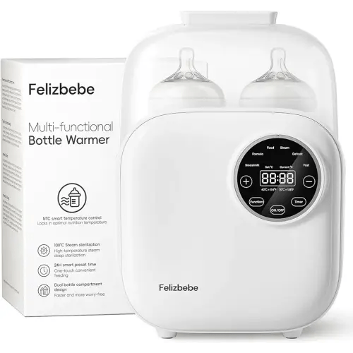 Baby Bottle Warmer, Felizbebe 10-in-1 Double Bottle Warmer for Breastmilk or Formula, Accurate Temperature Control, Timer, Sterili-zing, Defrost, Heat Food, Keep Warm, Breast Milk Warmer for Baby