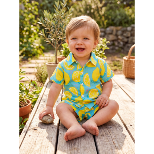 Fresh Market Baby Boy Lemon Shirt & Shorts Set Turquoise