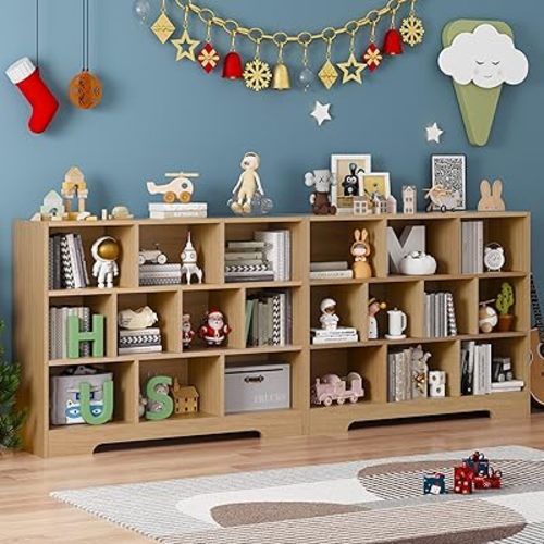 HDDDZSW Book Shelf Set of 2, 10 Cubes Storage Organizer, 3-Tier Open Bookshelf Wooden Bookcase, Freestanding Log Bookshelf Cube Shelf for Bedroom, Living Room, Home Office