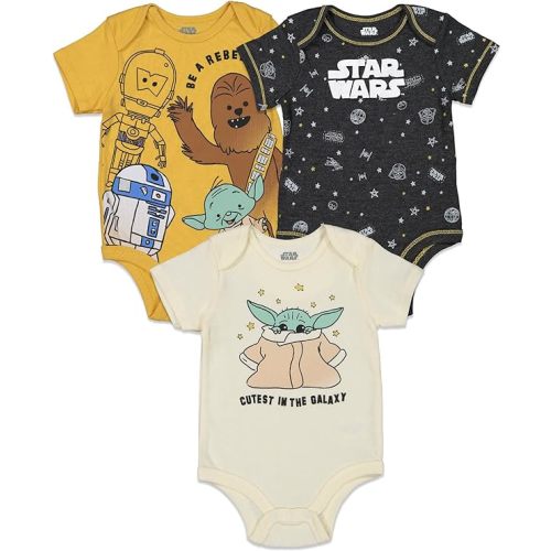 STAR WARS C-3PO Chewbacca R2-D2 Baby 3 Pack Bodysuits Newborn to Infant