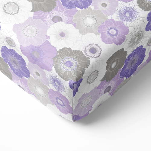 Bacati - Crib or Toddler Bed Fitted Sheet, Watercolor Flowers Purple Gray