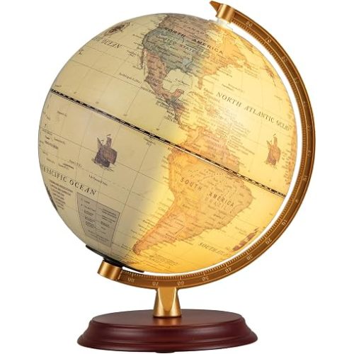 Goplus 8 Inch Illuminated World Globe, Night Light up Globe Lamp with Wooden Stand and HD Map for Adults Home Office, Desktop Decoration (Bronze)