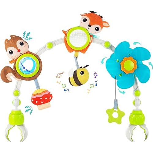 Lynncare Adjustable Arch Bassinet Toys for Infant & Toddlers, Stroller Arch, Baby Crib Toys with Fascinating Hanging for Stimulating Baby’s Senses and Developing Motor Skills