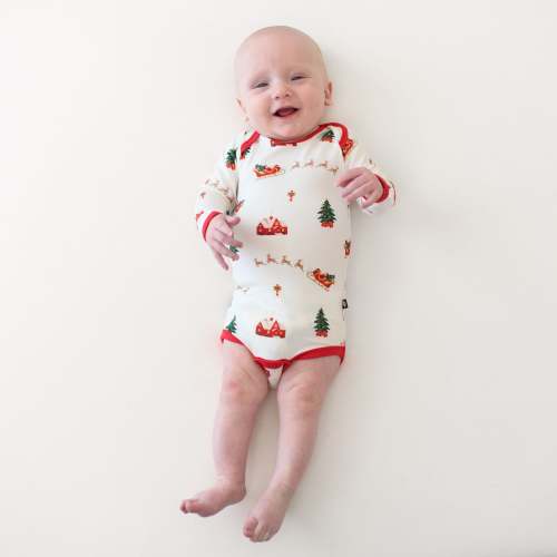 Long Sleeve Bodysuit in Santa Sleigh