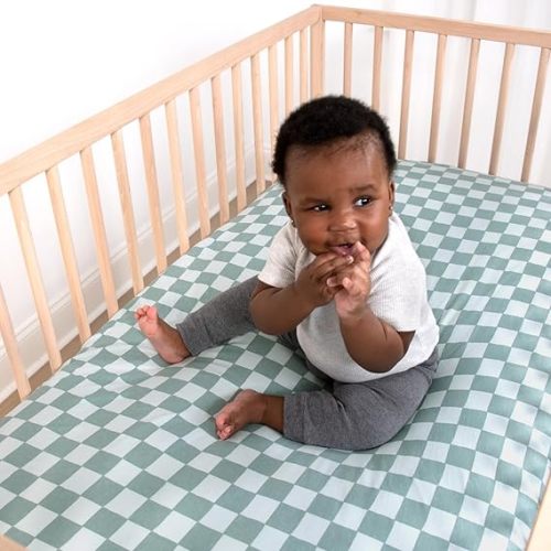 The Peanutshell 4-Pack Organic Fitted Crib Sheet Set - Soft & Breathable Baby Girl or Boy Crib Sheets, 100% Jersey Cotton Nursery Decor, Fit for Standard Mattress Cover- Check