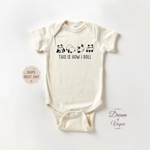 This is How I Roll Panda Baby Onesie®, Funny Animal Baby Bodysuit, Cute Natural Baby Onesie®, Newborn Baby Clothes, Baby Shower Gift