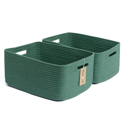 MiniArk Large Storage Baskets for Shelves, Closet Organizers Bins for Clothes Blanket Towels, Baby Nursery, Toy Baskets Box, Woven Rope Baskets, 17 x 13 x 7.5”, 2 Packs Green