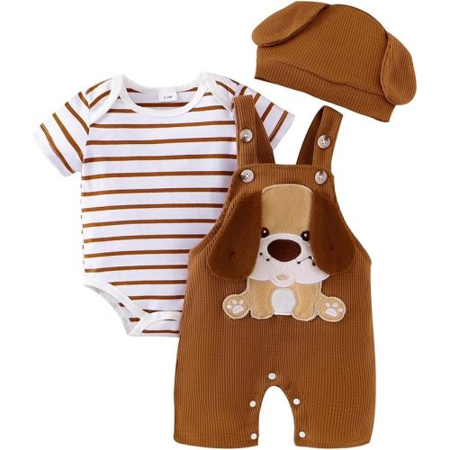 FOCUTEBB Baby Boy Clothes 3Pcs Cartoon Romper Shorts Hat Summer Set 0-18M