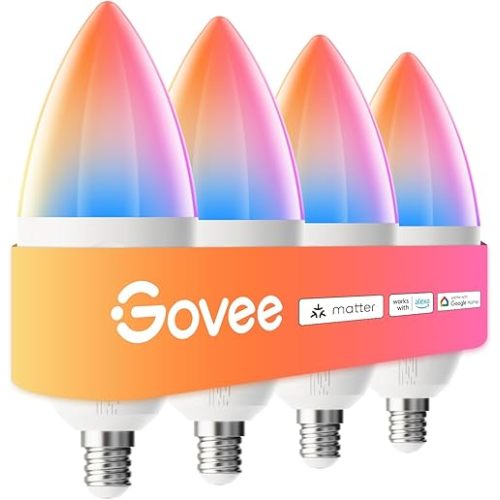 Govee E12 Led Bulb, Smart Light Bulbs Work with Matter, Alexa, Google Assistant, WiFi Candelabra Bulbs 40 Watt Equivalent, RGBWW Color Changing Light Bulb, 2.4Ghz Only, 450 LM, 4 Pack
