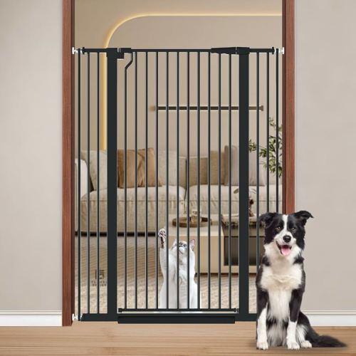 Fairy Baby 51.18" Extra Tall Cat Gate for Doorway, 29.5"-40.5" Extra Wide Pet Gate Dog Barrier Indoor for Cats Dogs, Kid Puppy Dog Gate No Jumping Over & No Climb, Metal Child Safety Proof Gate, Black