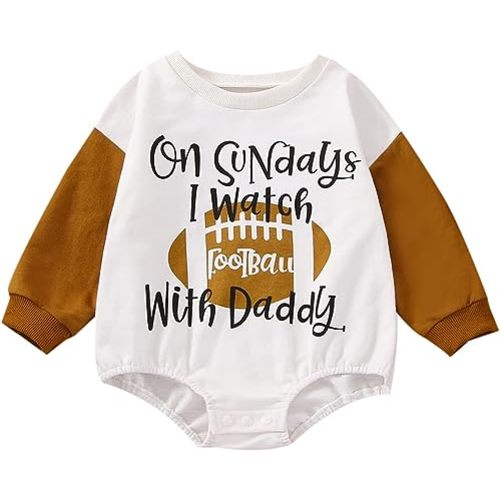 Socutebabe Baby Boy Girl Football Outfit Game Day Sweatshirt Romper Long Sleeve Creweck Onesie Fall Thanksgiving Clothes