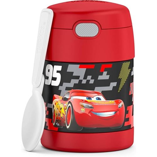 THERMOS FUNTAINER Insulated Food Jar, 10 Ounce, Kid Friendly Food Jar with Foldable Spoon, Cars