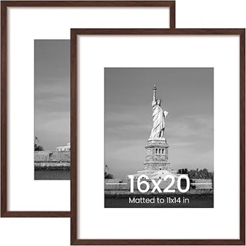 ENJOYBASICS 16x20 Picture Frame, Display Poster 11x14 with Mat or 16 x 20 Without Mat, Wall Gallery Photo Frames, Brown, 2 Pack