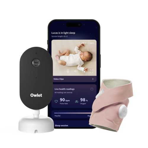 Owlet Dream Duo (Gen 3) - All-in-One Smart Baby Monitoring Bundle with Sock & 2K HD Cam - Dusty Rose