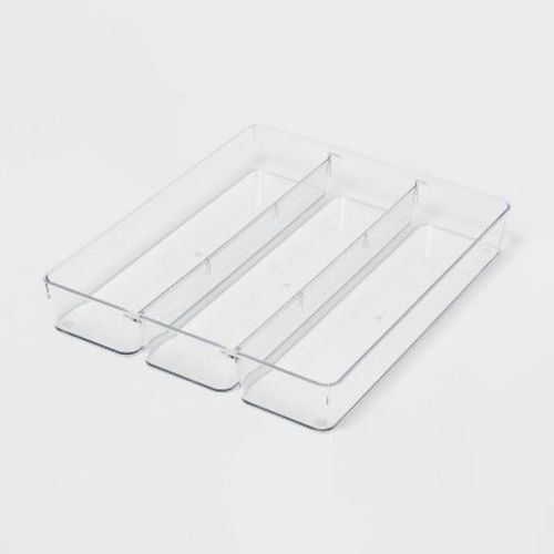 3 Compartment Plastic Drawer Flatware Organizer - Brightroom™: Clear In-Drawer Storage, Contemporary Style, 16"x13"