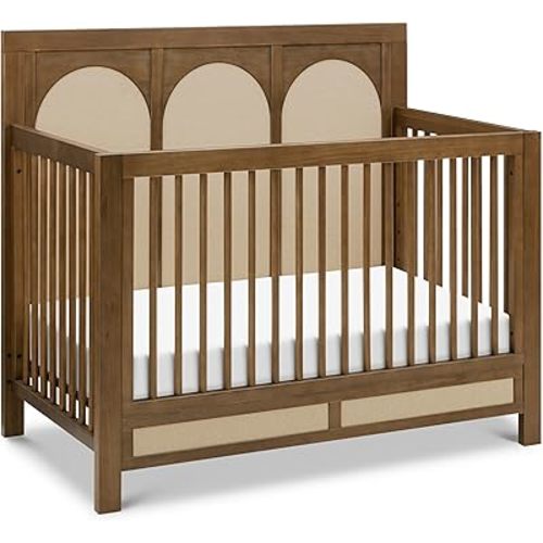 Eloise 4-in-1 Crib Natural Walnut w/Upholstered Headboard Sand Eco-Weave