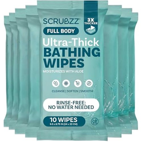 Extra Large Bath Wipes for Adults Bathing No Rinse - 80 Ultra Thick Disposable Body Wipes for Men, Women & Elderly - Great for Gym, Camping, Post Surgery
