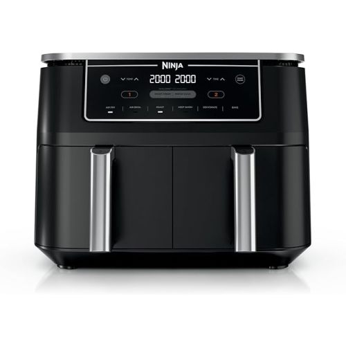 Ninja DZ201 Foodi 8 Quart 6-in-1 DualZone 2-Basket Air Fryer with 2 Independent Frying Baskets, Match Cook & Smart Finish to Roast, Broil, Dehydrate & More for Quick, Easy Meals, Grey