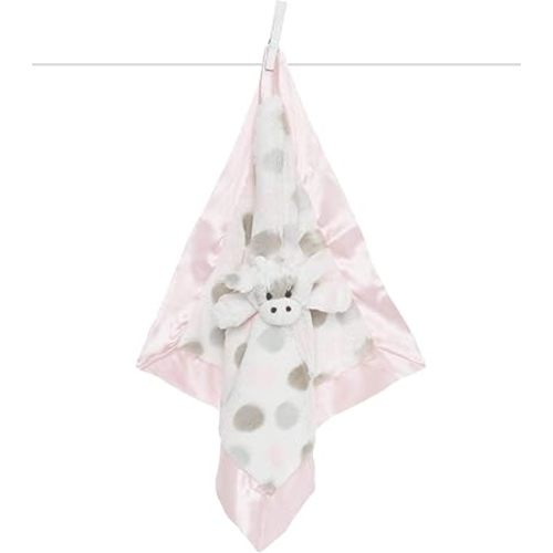 Little G Ultra-Plush Giraffe Lovey Blanket 17″ × 17″ – Baby Security Blanket, Soft Faux Fur & Satin Trim, Newborn Gift for Girls & Boys, Machine-Washable - Pink