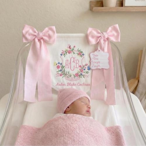 Custom Baby Banner For Hospital Door Sign & Nursery, Monogram Baby Announcement Banner, Embroidered Baby Name Banner for Baby Shower Gift