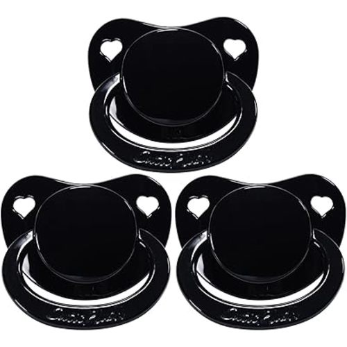 CutiePlusU Adult Sized Pacifier Dummy for Adult Babies-Big Shield 3 Pack-Black