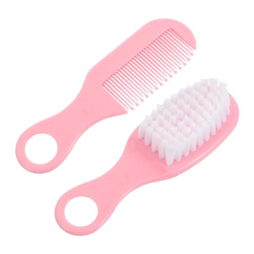 EXCEART Baby Brush and Comb Set Pink Plastic Set for Newborn Hair Care Soft Circular Tooth Design 1 Brush and 1 Comb