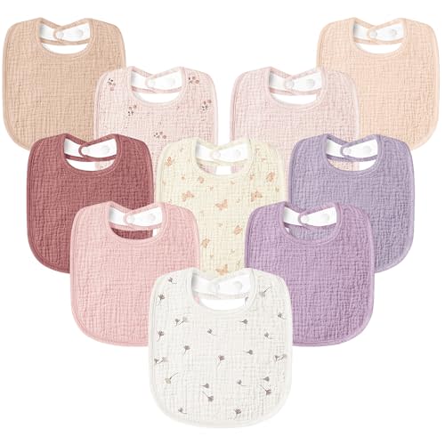 Susurration Muslin Baby Drool Bibs 10Pack Soft Square Adjustable Bandana Bibs for Unisex Baby Girls & Boys