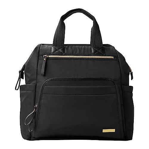 Skip Hop Diaper Bag Backpack: Mainframe Large Capacity Wide Open Structure with Changing Pad & Stroller Attachement, Black with Gold Trim