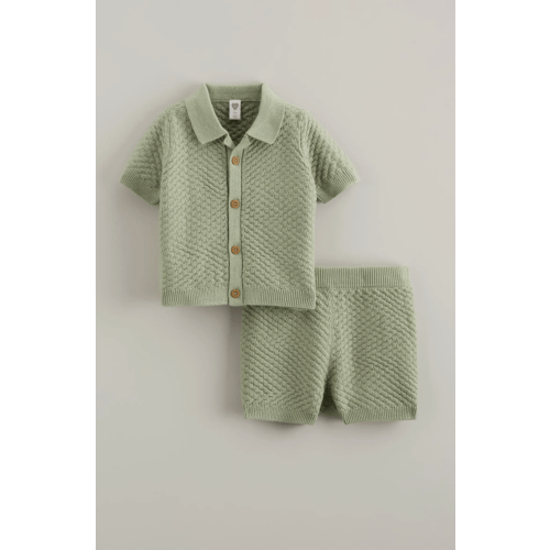 Short Sleeve Knit Button-Up Shirt & Shorts Set