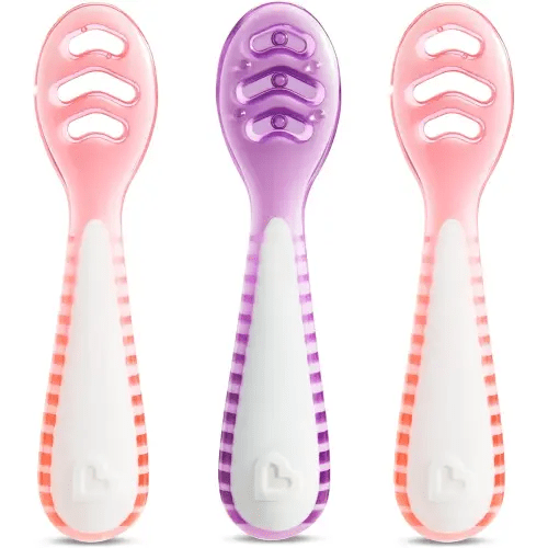 Munchkin® Gentle Dip™ Baby Spoons for Self Feeding and Baby Led Weaning, 3 Pack, Pink/Purple