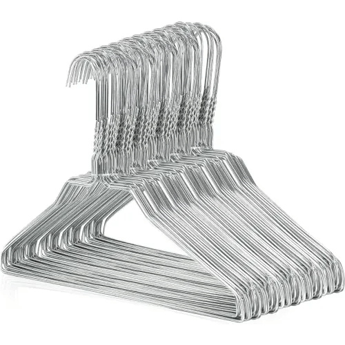 HANGERWORLD 50 Pack of Small Silver Metal Wire Hangers Petite, Teen Size, No Shoulder Bump - 14.2inch