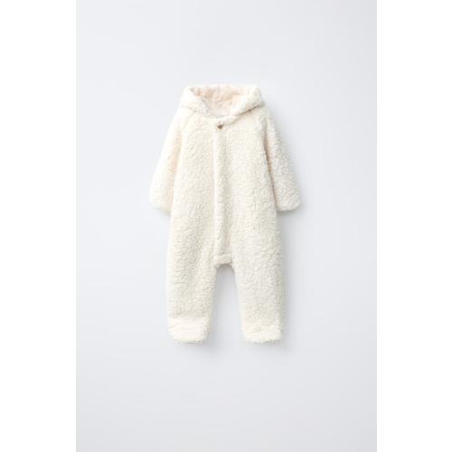 FAUX SHEARLING HOODIE JUMPSUIT WITH EARS - Ecru | ZARA United States