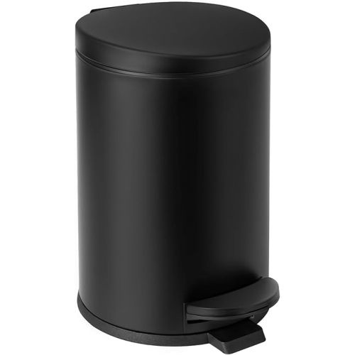 TIPGO 1.2 Gallon Small Black Trash Can, 4.5 Liters Bathroom Garbage Can with lid, Mini Step Trash Bin, Stainless Steel Wastebasket for Bathroom, Bedroom, Office (Matte Black)