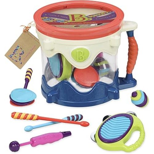 B. toys – Musical Drum- 7 Instruments Toy Drum Kit- Drumroll Please- Musical Toys for Kids 18 months + (7-Pcs)