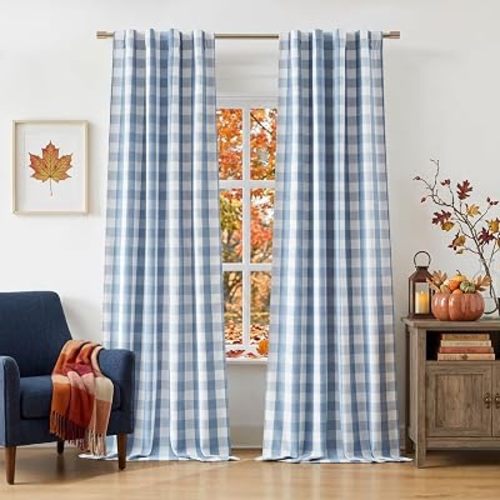 Blue Buffalo Plaid Full Blackout Curtain Panels 84 Inches Length