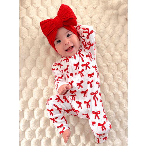 Red Bows / Organic Pointelle 2-Way Zip Romper