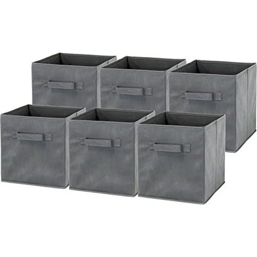 6 Pack - SimpleHouseware Foldable Cube Storage Bin, Dark Grey