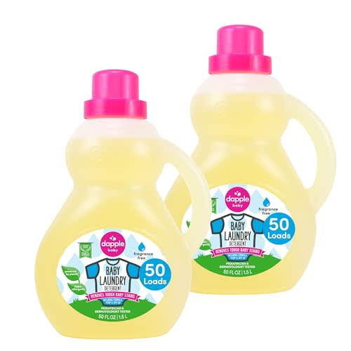 Dapple Baby Laundry Detergent, Plant Powered, Hypoallergenic, Fragrance Free, Concentrated, 50 fl oz (Pack of 2)