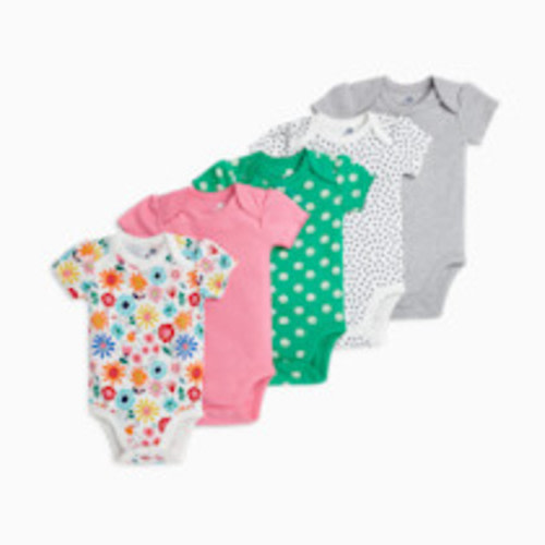 Small Story Organic Cotton Short Sleeve Printed Bodysuit (5 Pack) - All Over Hearts, 0-3 M